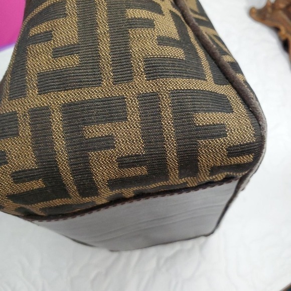 Fendi Zucca Small Boston Satchel Handbag Tobacco Brown Jacquard Purse Vtg - Picture 14 of 16